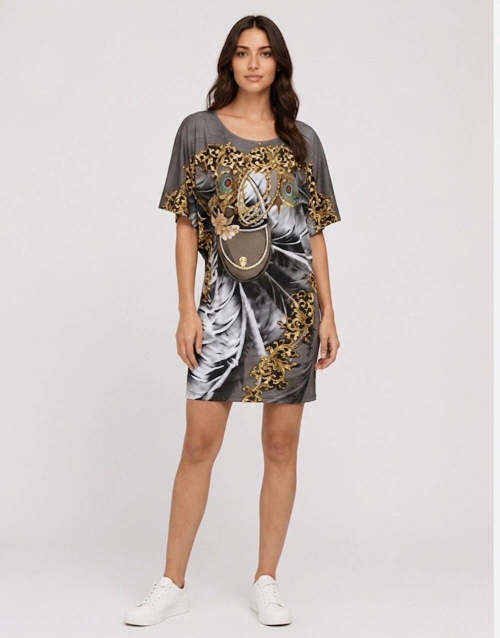 NWT Pretty Angel Silk Blend Shift Short Graphic Print Dress Women Size L
